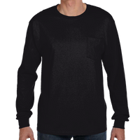 Hanes Men's Authentic Long Sleeve Pocket T-Shirt, Black, Front view