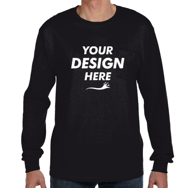 Hanes Men's Authentic Long Sleeve Pocket T-Shirt, Black, Front view, Mockup