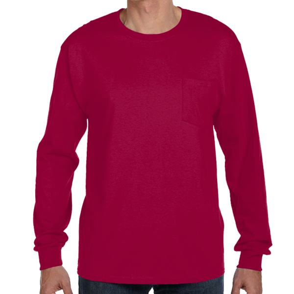 Hanes Men's Authentic Long Sleeve Pocket T-Shirt, Deep Red, Front view