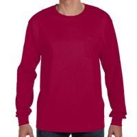 Hanes Men's Authentic Long Sleeve Pocket T-Shirt, Deep Red, Front view