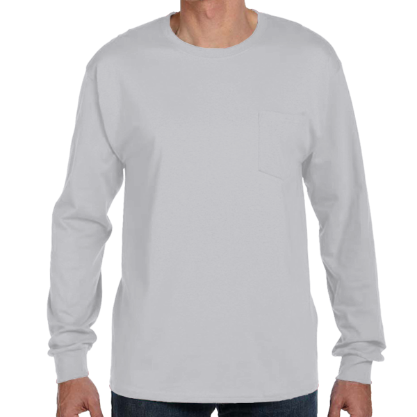 Hanes Men's Authentic Long Sleeve Pocket T-Shirt, Light Steel, Front view