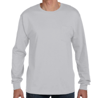 Hanes Men's Authentic Long Sleeve Pocket T-Shirt, Light Steel, Front view