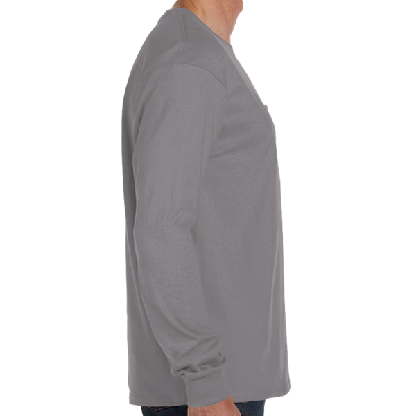 Hanes Men's Authentic Long Sleeve Pocket T-Shirt, Light Steel, Right view