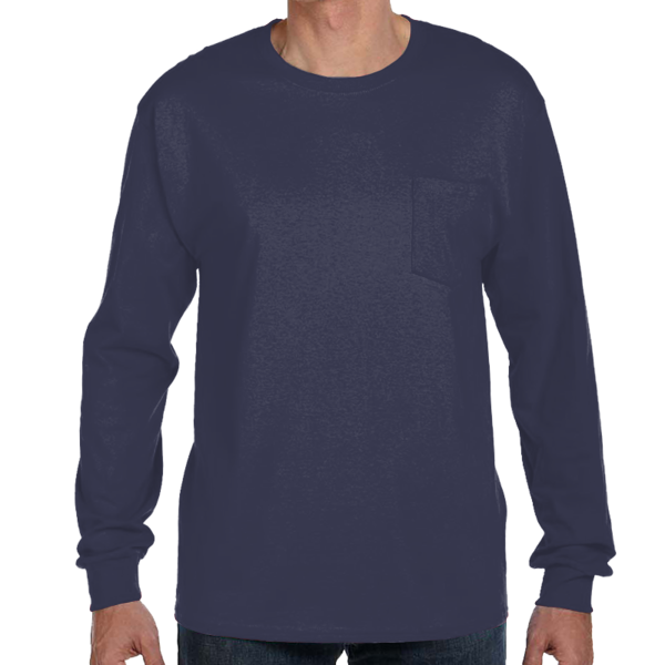 Hanes Men's Authentic Long Sleeve Pocket T-Shirt, Navy, Front view