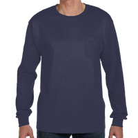 Hanes Men's Authentic Long Sleeve Pocket T-Shirt, Navy, Front view
