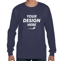 Hanes Men's Authentic Long Sleeve Pocket T-Shirt, Navy, Front view, Mockup