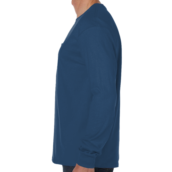 Hanes Men's Authentic Long Sleeve Pocket T-Shirt, Navy, Left view