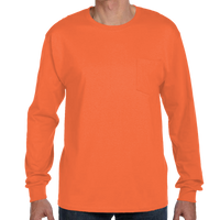 Hanes Men's Authentic Long Sleeve Pocket T-Shirt, Orange, Front view
