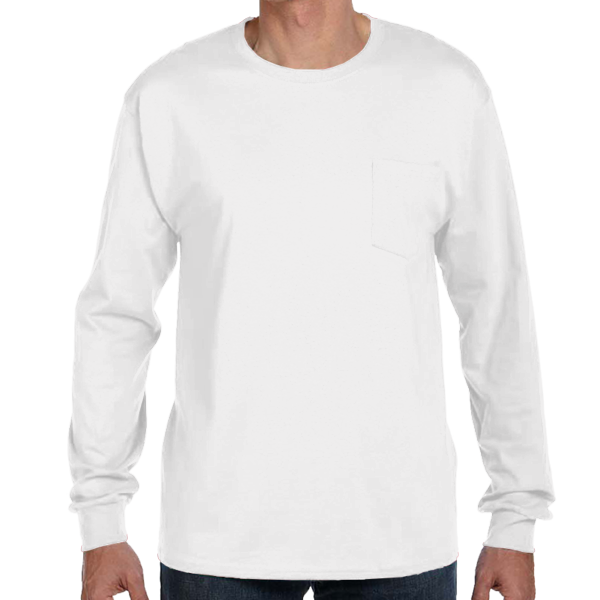 Hanes Men's Authentic Long Sleeve Pocket T-Shirt, White, Front view