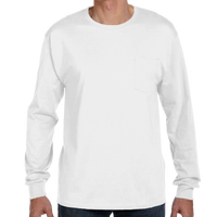 Hanes Men's Authentic Long Sleeve Pocket T-Shirt, White, Front view