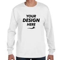 Hanes Men's Authentic Long Sleeve Pocket T-Shirt, White, Front view, Mockup