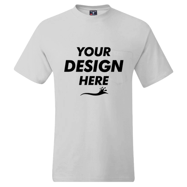 Hanes Men's Beefy-T® Pocket T-Shirt, Ash, Front view, Mockup
