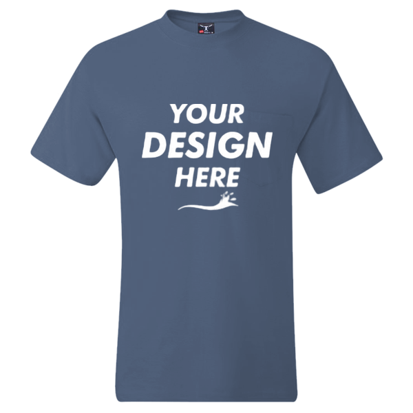 Hanes Men's Beefy-T® Pocket T-Shirt, Denim Blue, Front view, Mockup