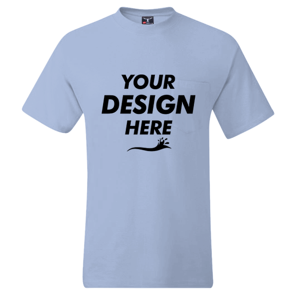 Hanes Men's Beefy-T® Pocket T-Shirt, Light Blue, Front view, Mockup