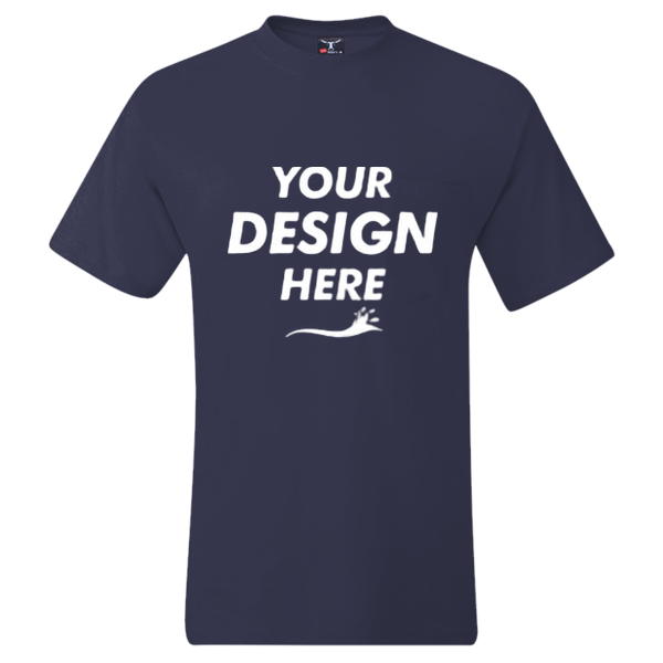 Hanes Men's Beefy-T® Pocket T-Shirt, Navy, Front view, Mockup
