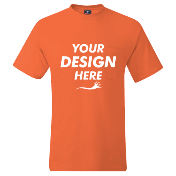 Hanes Men's Beefy-T® Pocket T-Shirt, Orange, Front view, Mockup