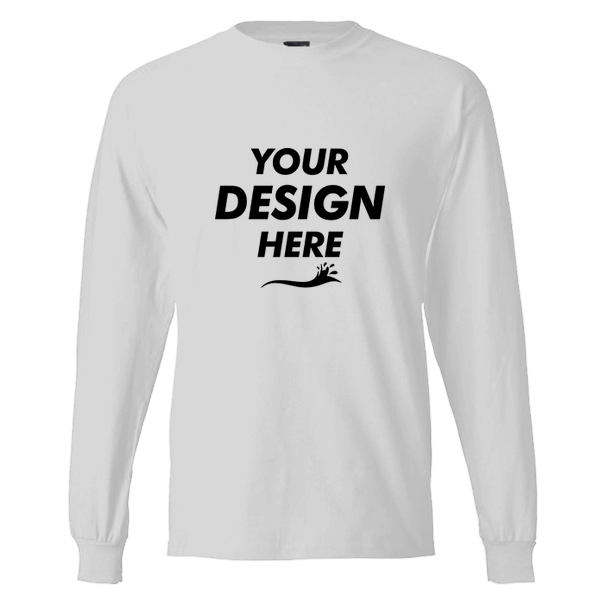 Hanes Unisex Beefy-T® Long Sleeve T-Shirt, Ash, Front view, Mockup
