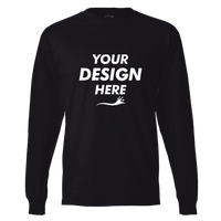 Hanes Unisex Beefy-T® Long Sleeve T-Shirt, Black, Front view, Mockup