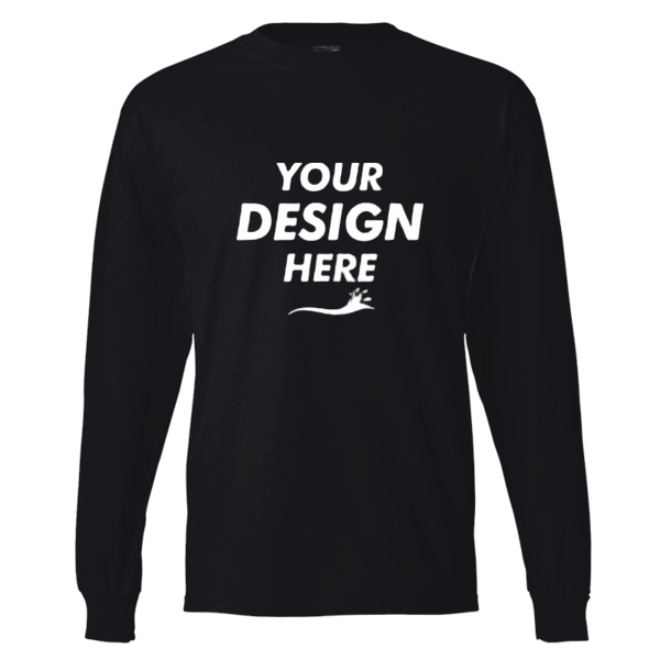 Hanes Unisex Beefy-T® Long Sleeve T-Shirt, Black, Front view, Mockup
