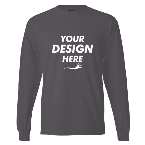 Hanes Unisex Beefy-T® Long Sleeve T-Shirt, Charcoal Heather, Front view, Mockup