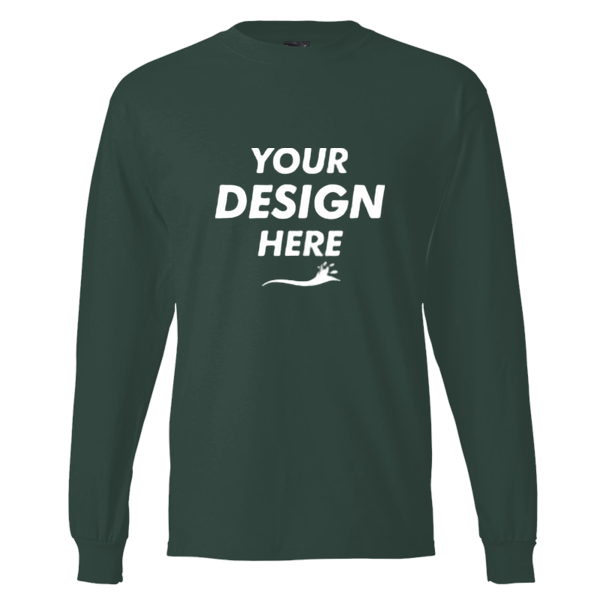 Hanes Unisex Beefy-T® Long Sleeve T-Shirt, Deep Forest, Front view, Mockup
