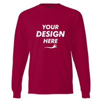 Hanes Unisex Beefy-T® Long Sleeve T-Shirt, Deep Red, Front view, Mockup