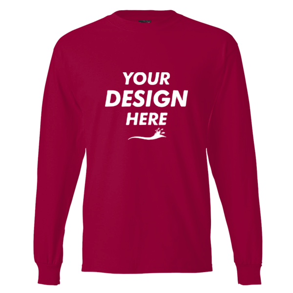Hanes Unisex Beefy-T® Long Sleeve T-Shirt, Deep Red, Front view, Mockup