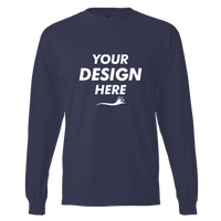 Hanes Unisex Beefy-T® Long Sleeve T-Shirt, Navy, Front view, Mockup
