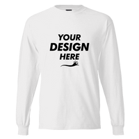 Hanes Unisex Beefy-T® Long Sleeve T-Shirt, White, Front view, Mockup