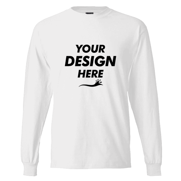 Hanes Unisex Beefy-T® Long Sleeve T-Shirt, White, Front view, Mockup