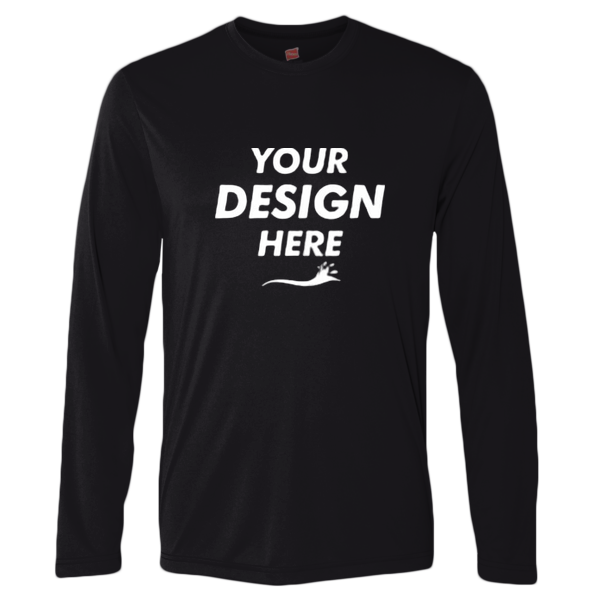 Hanes Unisex Cool DRI® Long Sleeve Performance T-Shirt, Black, Front view, Mockup