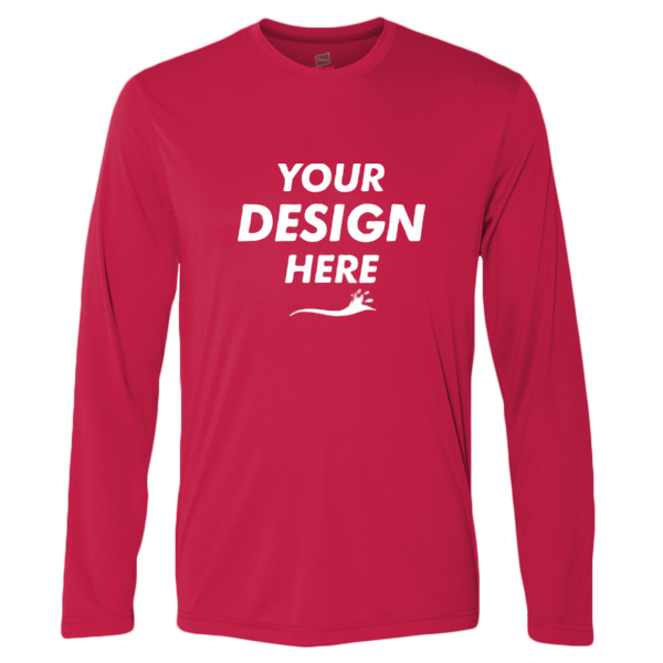 Hanes Unisex Cool DRI® Long Sleeve Performance T-Shirt, Deep Red, Front view, Mockup
