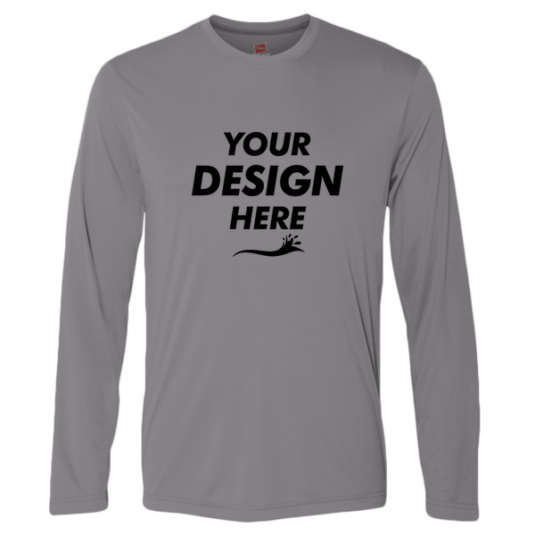 Hanes Unisex Cool DRI® Long Sleeve Performance T-Shirt, Graphite, Front view, Mockup