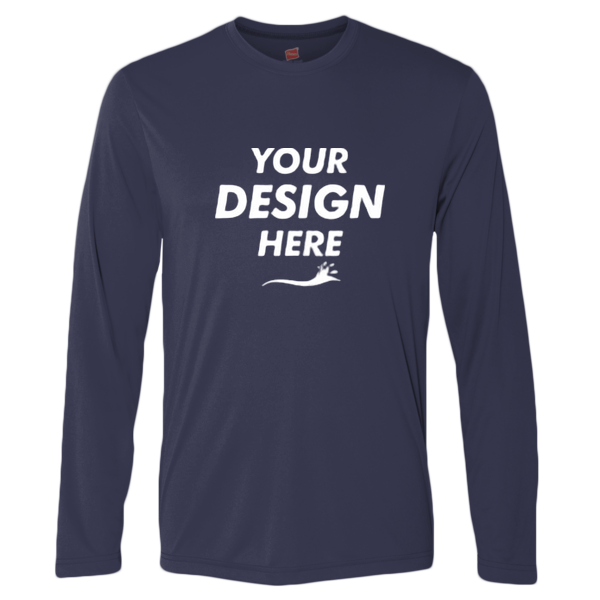 Hanes Unisex Cool DRI® Long Sleeve Performance T-Shirt, Navy, Front view, Mockup