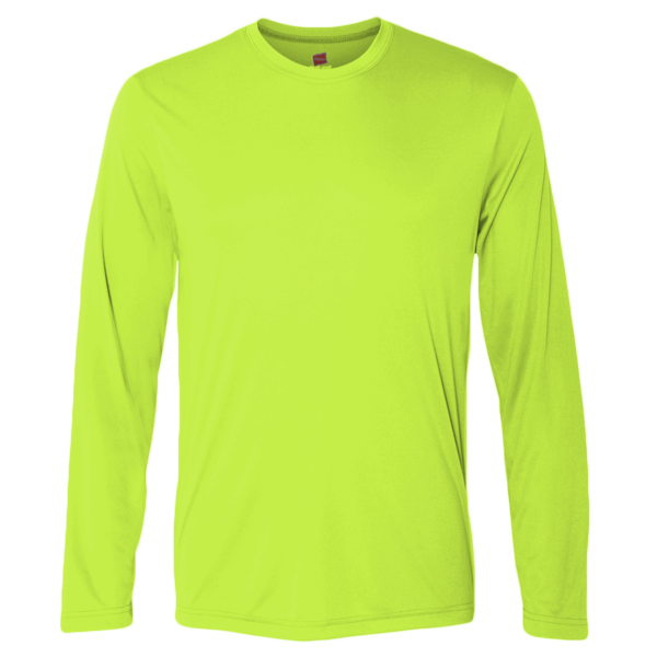 Hanes Unisex Cool DRI® Long Sleeve Performance T-Shirt, Safety Green, Front view