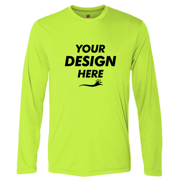 Hanes Unisex Cool DRI® Long Sleeve Performance T-Shirt, Safety Green, Front view, Mockup