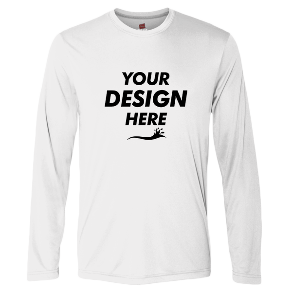 Hanes Unisex Cool DRI® Long Sleeve Performance T-Shirt, White, Front view, Mockup