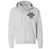 Hanes Unisex EcoSmart® Full-Zip Hooded Sweatshirt, Ash, Front view, Mockup