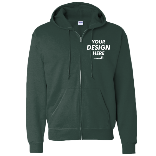 Hanes Unisex EcoSmart® Full-Zip Hooded Sweatshirt, Deep Forest, Front view, Mockup