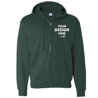 Hanes Unisex EcoSmart® Full-Zip Hooded Sweatshirt, Deep Forest, Front view, Mockup