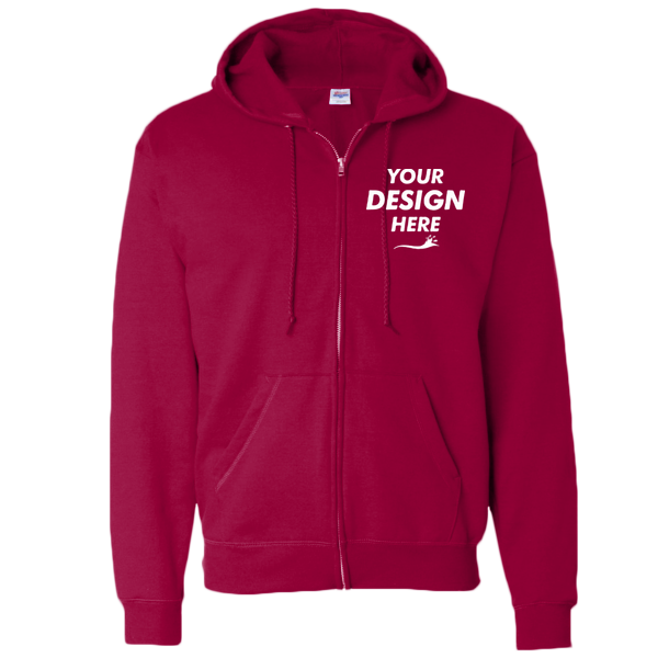 Hanes Unisex EcoSmart® Full-Zip Hooded Sweatshirt, Deep Red, Front view, Mockup