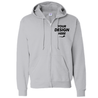 Hanes Unisex EcoSmart® Full-Zip Hooded Sweatshirt, Light Steel, Front view, Mockup
