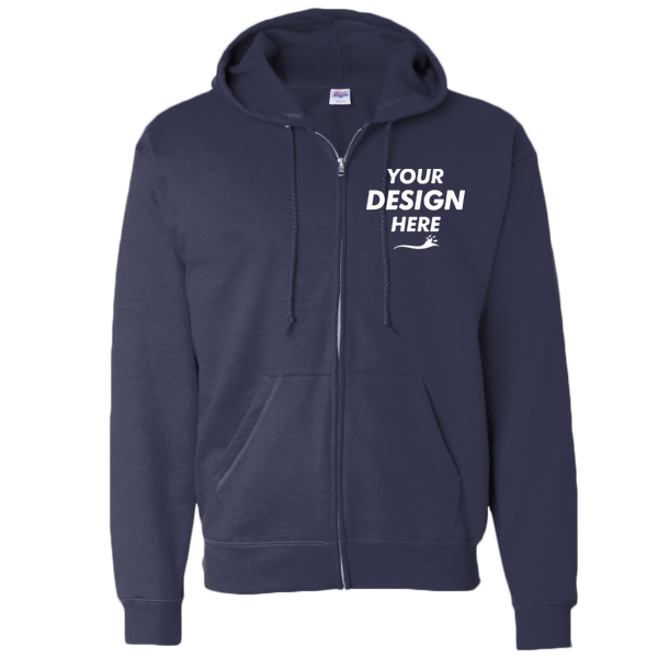 Hanes Unisex EcoSmart® Full-Zip Hooded Sweatshirt, Navy, Front view, Mockup
