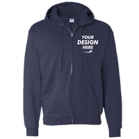 Hanes Unisex EcoSmart® Full-Zip Hooded Sweatshirt, Navy, Front view, Mockup