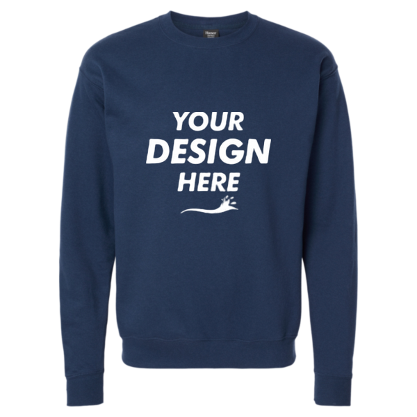 Hanes Unisex Perfect Sweats Crewneck Sweatshirt, Navy, Front view, Mockup