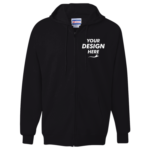 Hanes Unisex Ultimate Cotton® Full-Zip Hooded Sweatshirt, Black, Front view, Mockup