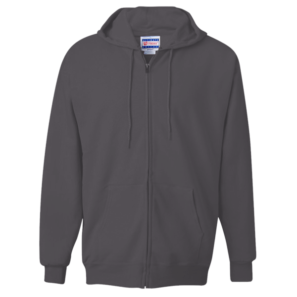 Hanes Unisex Ultimate Cotton® Full-Zip Hooded Sweatshirt, Charcoal Heather, Front view