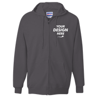 Hanes Unisex Ultimate Cotton® Full-Zip Hooded Sweatshirt, Charcoal Heather, Front view, Mockup
