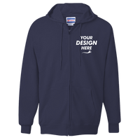 Hanes Unisex Ultimate Cotton® Full-Zip Hooded Sweatshirt, Navy, Front view, Mockup