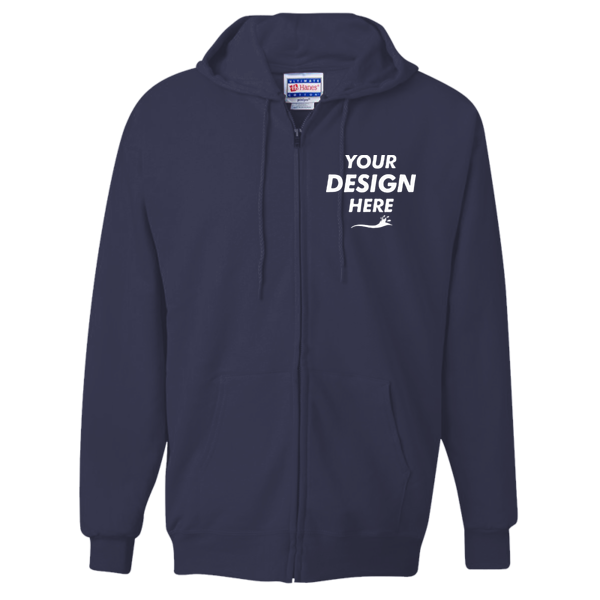 Hanes Unisex Ultimate Cotton® Full-Zip Hooded Sweatshirt, Navy, Front view, Mockup